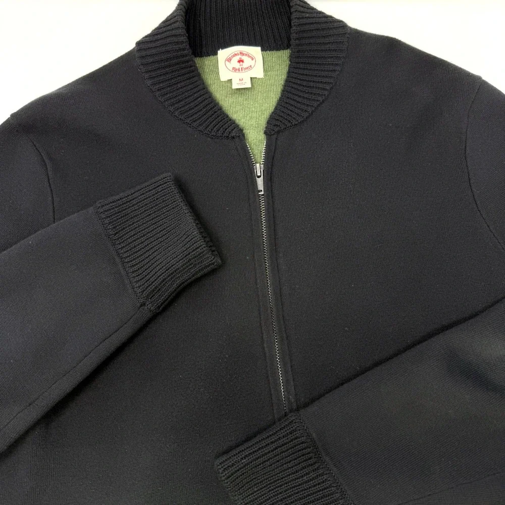 Brooks Brothers Red Fleece Mens Medium Navy Blue Full Zip Bomber Sweater